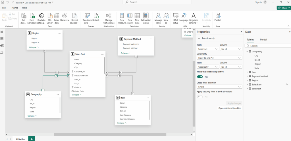 power bi data model